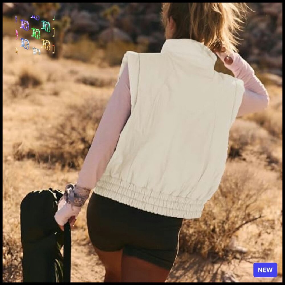 Cropped Puffer Vest Sleeveless Light Jacket Scrunch Collar Chic Minimal - Picture 4 of 8